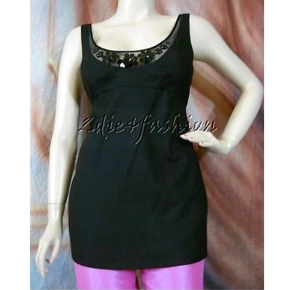 NWT REBECCA TAYLOR Slim Fitted Black Beaded Wool Crepe Top 10 - Picture 2 of 5